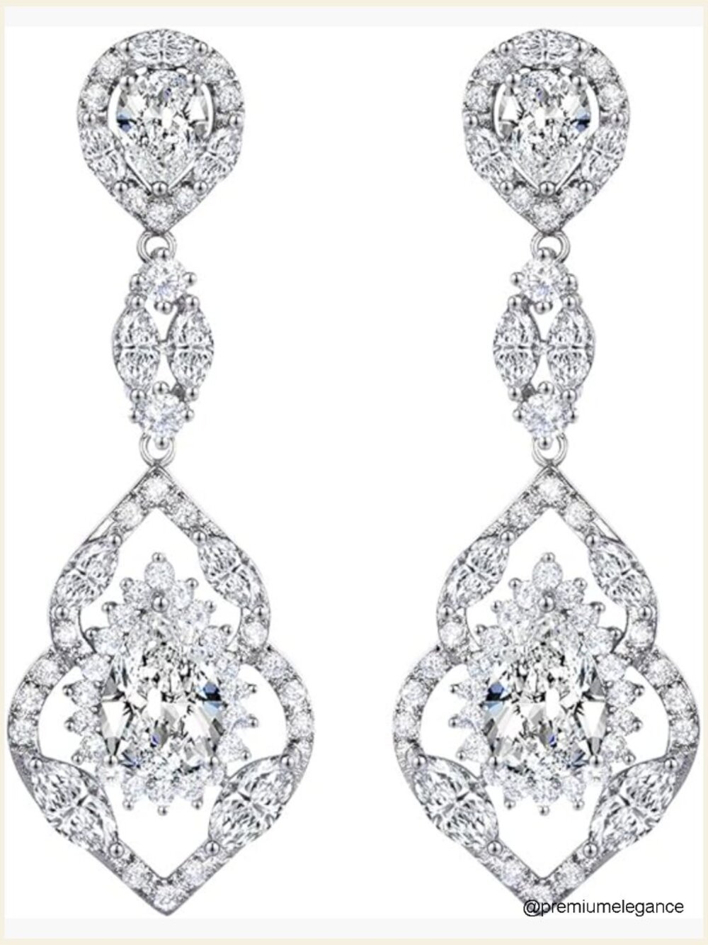Vintage Chandelier Drop Dangle Earrings Silver Tone Cubic Zirconia